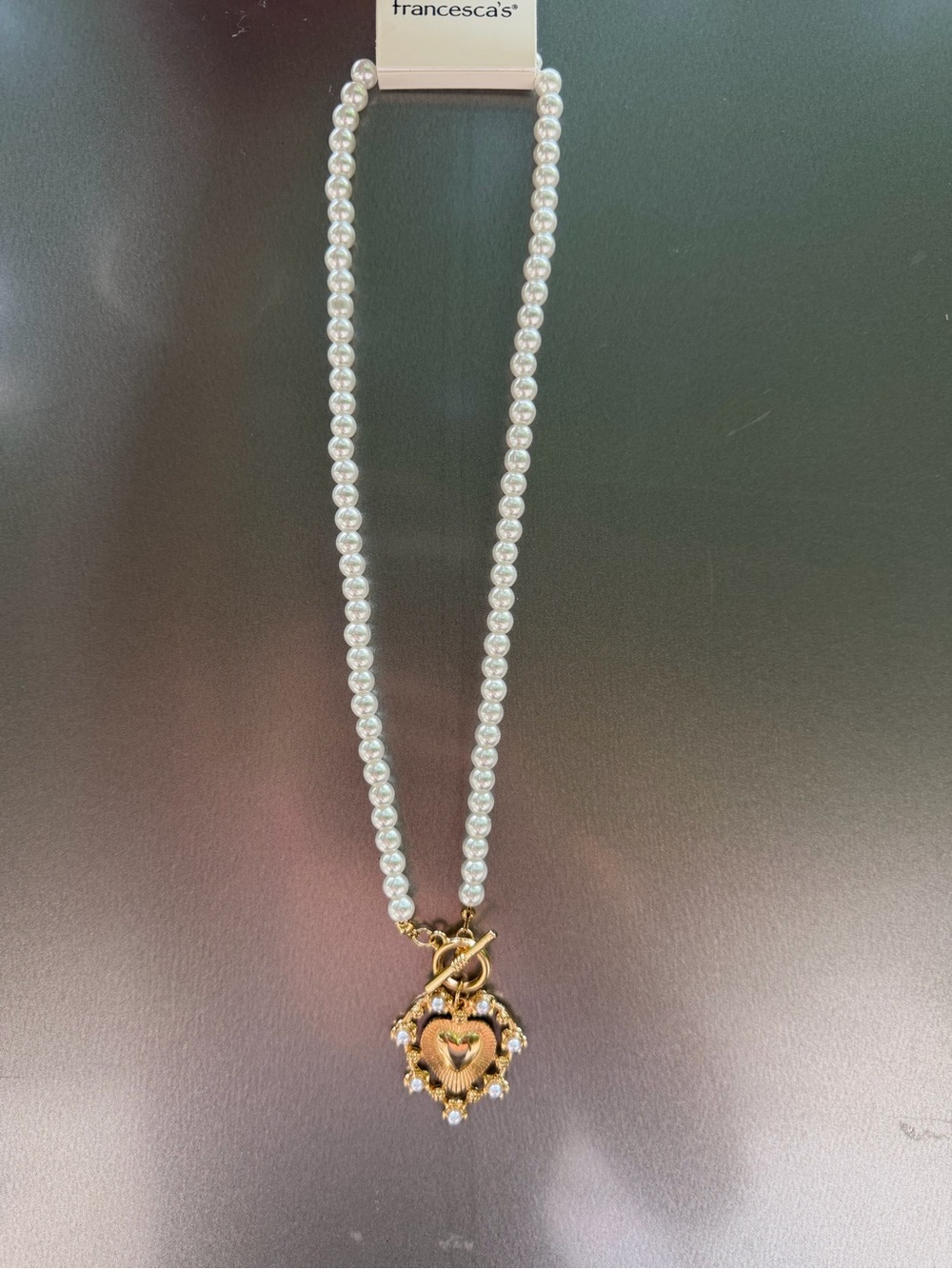 Francesca's Collections Pearl Necklace with Gold Heart